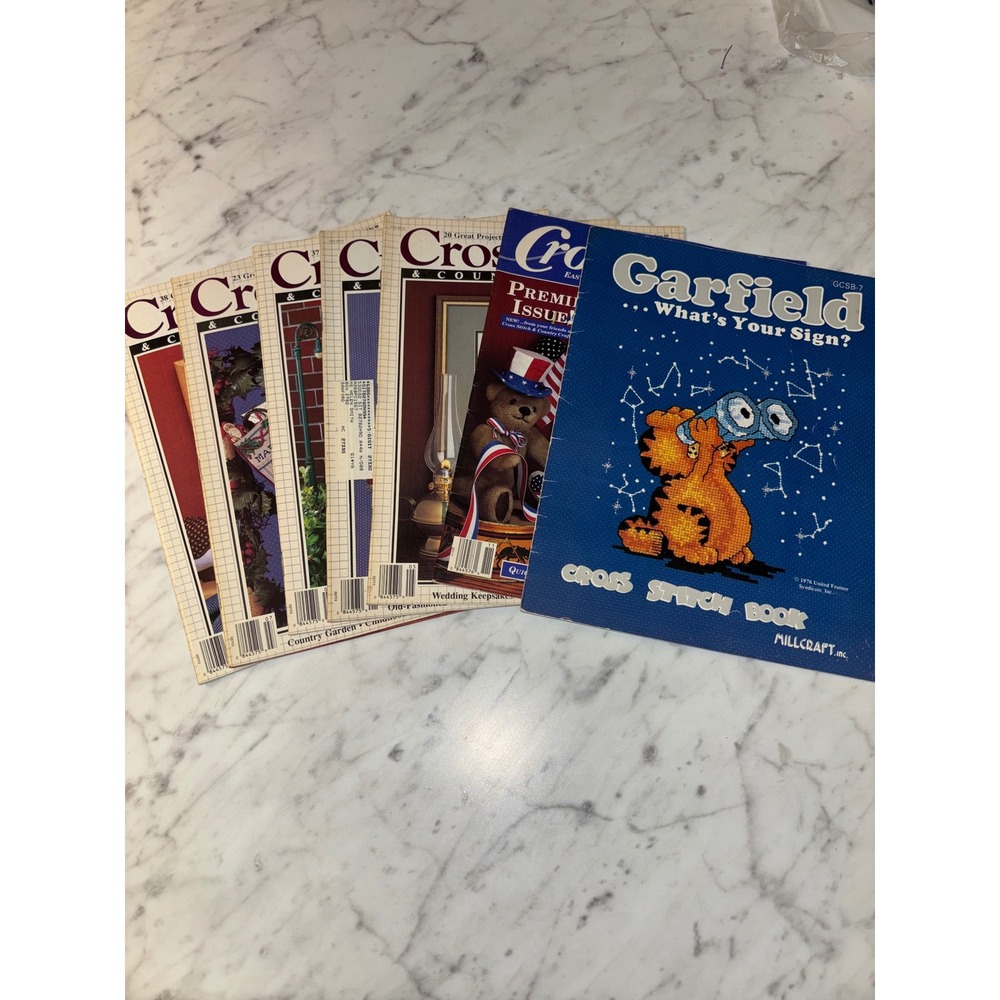 Vintage Garfield Cross Stitch Book & Cross Stitch CountryCrafts Magazine Lot 7pc